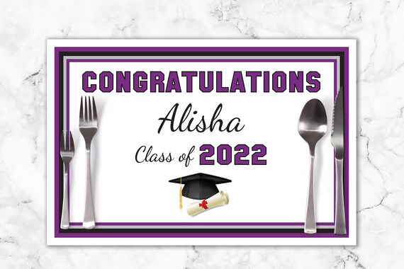 Graduation Paper Placemats Class of 2022 Decorations Tableware Disposable Personalized Placemats - Printed & Shipped Set of 6 Il_570xn
