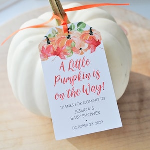 A Little Pumpkin Is On The Way Baby Shower Favor Tags Orange Pumpkin Baby Shower Tags Fall Baby Shower Thank You Favor Tags - Set of 12