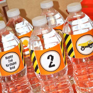 Construction Birthday Water Bottle Labels, Boys 1st Birthday, Birthday Party Decoration, Drink Bottle Wraps, Dump Truck Birthday Set of 10 image 1