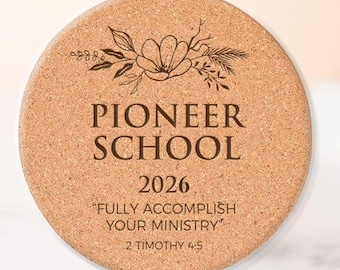 JW Pioneer School 2026 Gift Coasters Engraved Cork