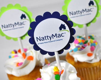 Personalized Corporate Logo Promotional Cupcake Toppers Custom Logo Branded Cupcake Toppers Personalized Corporate Events Promotional