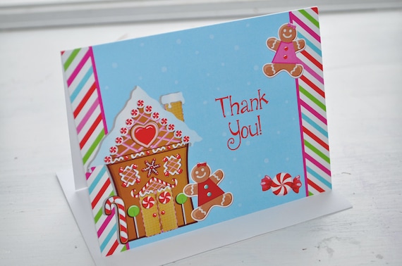 Gingerbread Birthday Party Thank You Cards - Holiday, Winter Birthday Party Decorations - Christmas Party Thank You Cards - Set of 10 Il_570xn