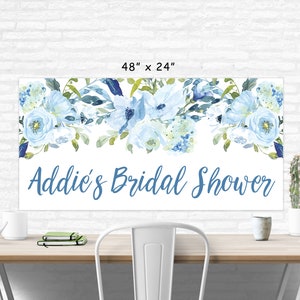 Bridal Shower Banner, Blue Floral Bridal Shower Decorations, Wedding Shower Banner, Printed & Shipped image 4