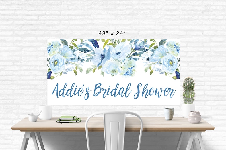 Bridal Shower Banner, Blue Floral Bridal Shower Decorations, Wedding Shower Banner, Printed & Shipped image 4