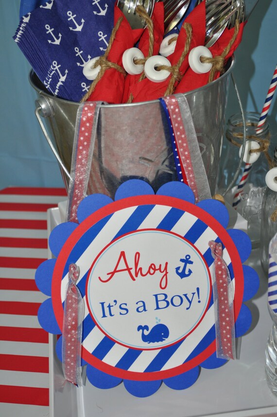 Nautical BABY SHOWER Door Sign - Boys Baby Shower Decorations - Nautical Baby Shower - Party Sign - Welcome Sign - Whales and Anchors Il_570xn