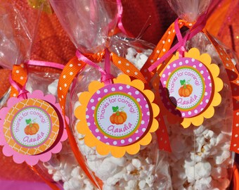 Pumpkin 1st Birthday Favor Tags, Thank You Tags, Girls Pumpkin Patch Birthday Party Favors, Halloween Birthday Party Decorations - Set of 12