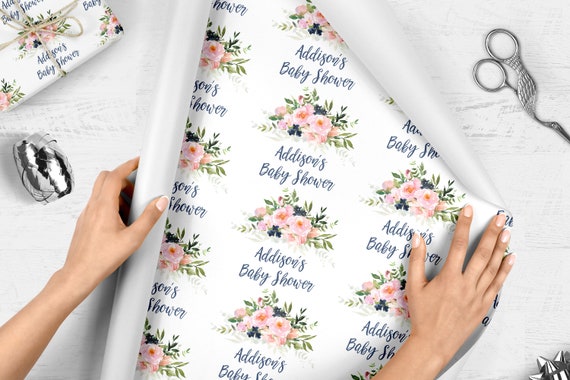 Baby Shower Wrapping Paper, Personalized Baby Shower Gift Wrap, Gift Wrap  Sheets, Unique Present Wrapping Paper Pink Navy Floral 