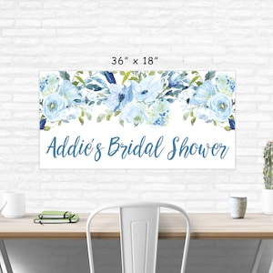 Bridal Shower Banner, Blue Floral Bridal Shower Decorations, Wedding Shower Banner, Printed & Shipped image 3