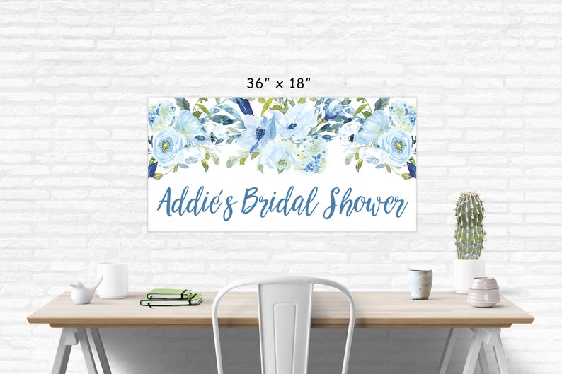 Bridal Shower Banner, Blue Floral Bridal Shower Decorations, Wedding Shower Banner, Printed & Shipped image 3