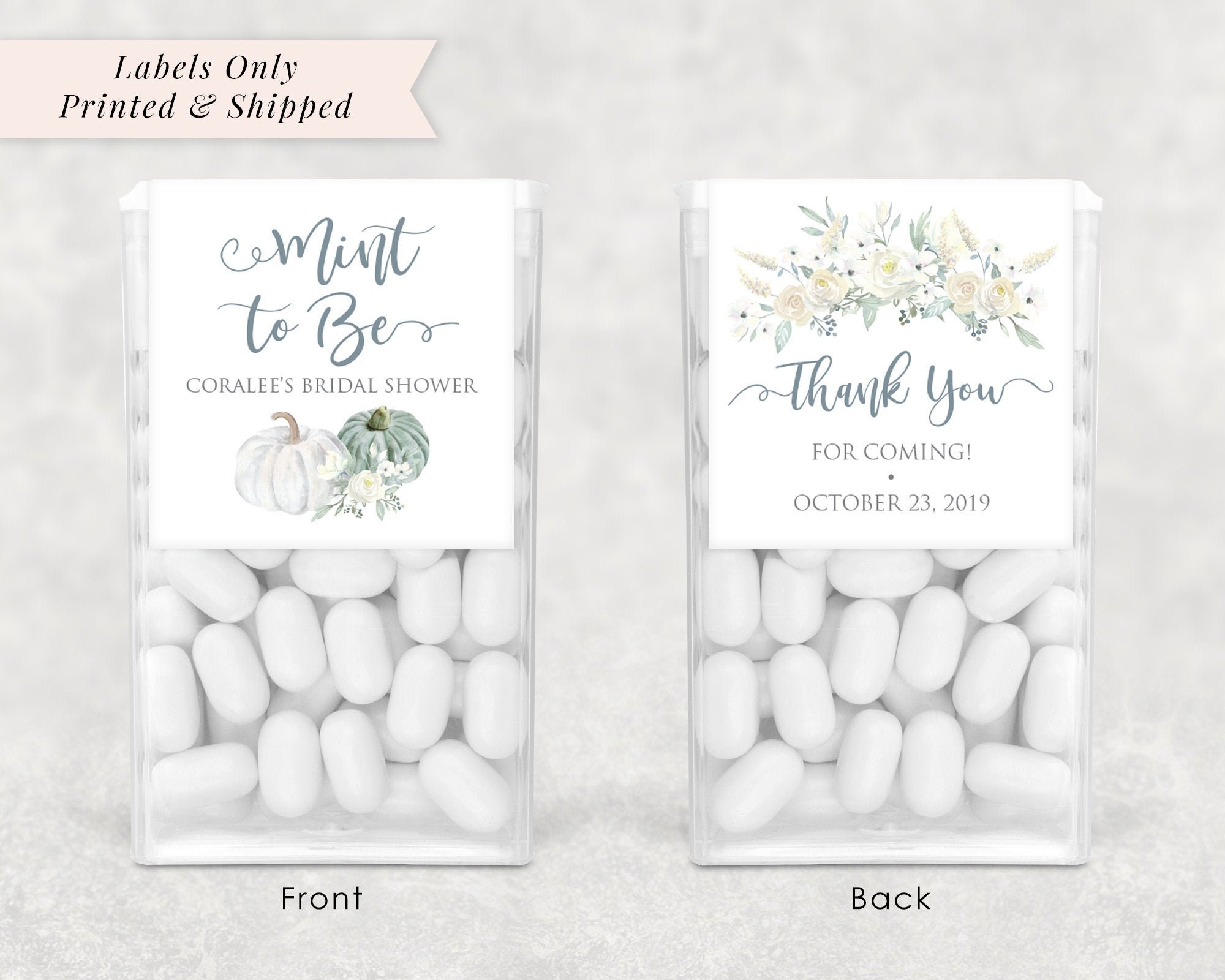 Pumpkin Bridal Shower Favors Tic Tac Labels Mint To Be Wedding Favors, Bachelorette Favors, Engagement Party Favor - Set of 24 Labels