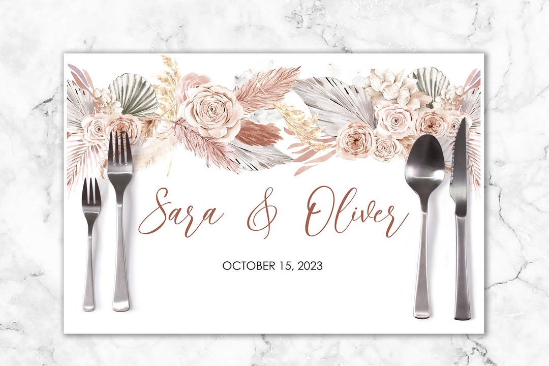 Wedding Paper Placemats Boho Floral Pampas Grass Neutral Decorations