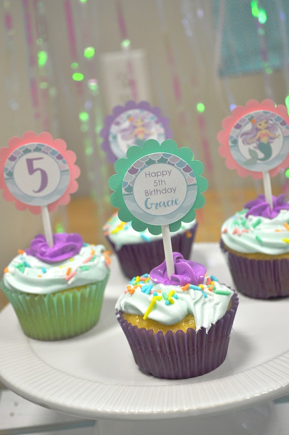Cupcake Toppers Mermaid Birthday, Girls Birthday Party Decorations, 1st Birthday, Mermaid Party Decorations, Under The Sea Party - Set of 12 Il_570xn
