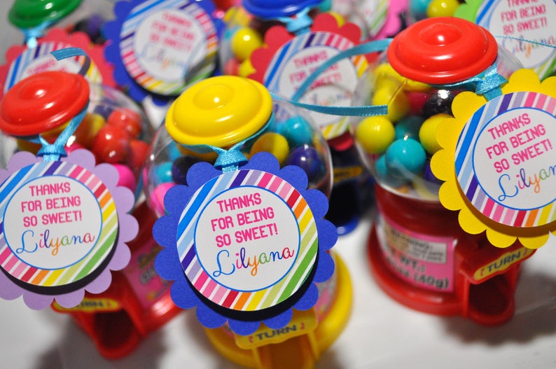 Favor Tags Candy Sweet Shoppe Birthday, 1st Birthday, Rainbow Party Thank You Tags, Candyland Birthday Party, Sweet Shop Party Set of 12 image 1