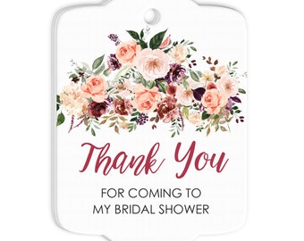 Bridal Shower Favor Tags Thank You Tags Fall Floral Burgundy Floral Bridal Shower Gift Tags - Set of 24 Tags