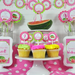 Watermelon Cupcake Toppers, Watermelon Birthday Party, Personalized Birthday Decorations Set of 12 image 3