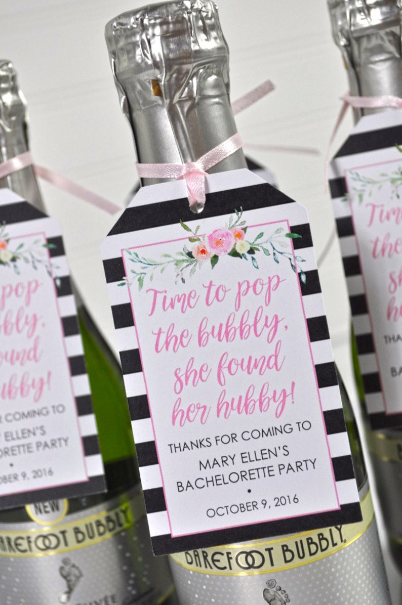 Bachelorette Party Favors, Bridal Shower Favor Tags, Personalized Wedding Favors, Mini Wine Bottle Favors, She Found Her Hubby Set of 12 image 2