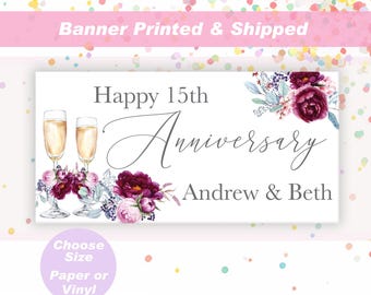 Happy Anniversary Banner Personalized Wedding Anniversary Banner Custom Anniversary Party Sign Customized Names and Year Anniversary Printed