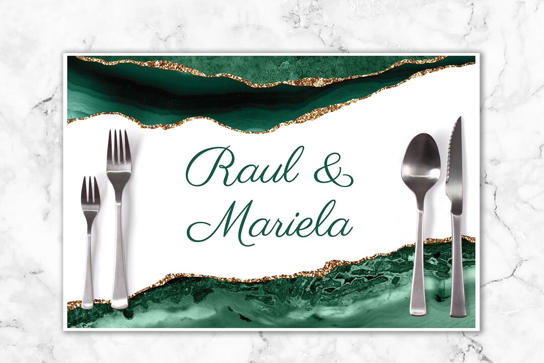 Wedding Paper Placemats Emerald Green Agate Gold Decorations Tableware