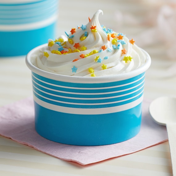 Ice Cream Cups with Dome Lids, Blue Ice Cream Party Cups 6oz. Paper