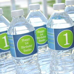 Boys Birthday Water Bottle Labels, Preppy Plaid, Personalized Drink Labels, Boys Birthday Party or Baby Shower Decorations Set of 10 image 1