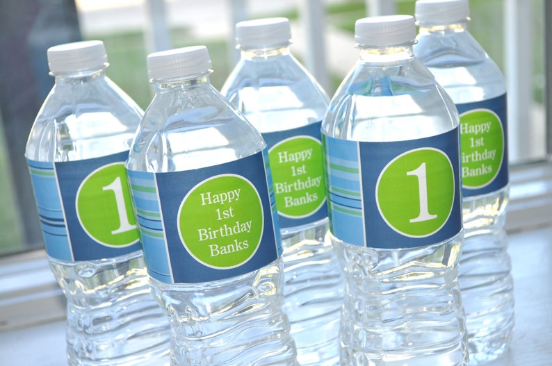 Boys Birthday Water Bottle Labels, Preppy Plaid, Personalized Drink Labels, Boys Birthday Party or Baby Shower Decorations Set of 10 image 1