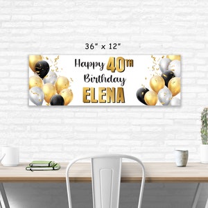 40th Birthday Banner Black And Gold Party Banner Adult Birthday Banner 