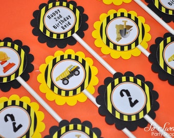 Construction Birthday Cupcake Toppers, Boys 1st Birthday, Construction Birthday Decorations, Dump Truck Party - Set of 12