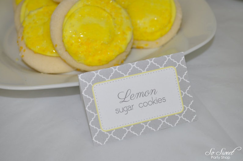 Baby Shower Food Label Tent Cards Place Cards Buffet Labels Gray And Yellow Baby Shower Decorations Gender Neutral Shower Set Of 12