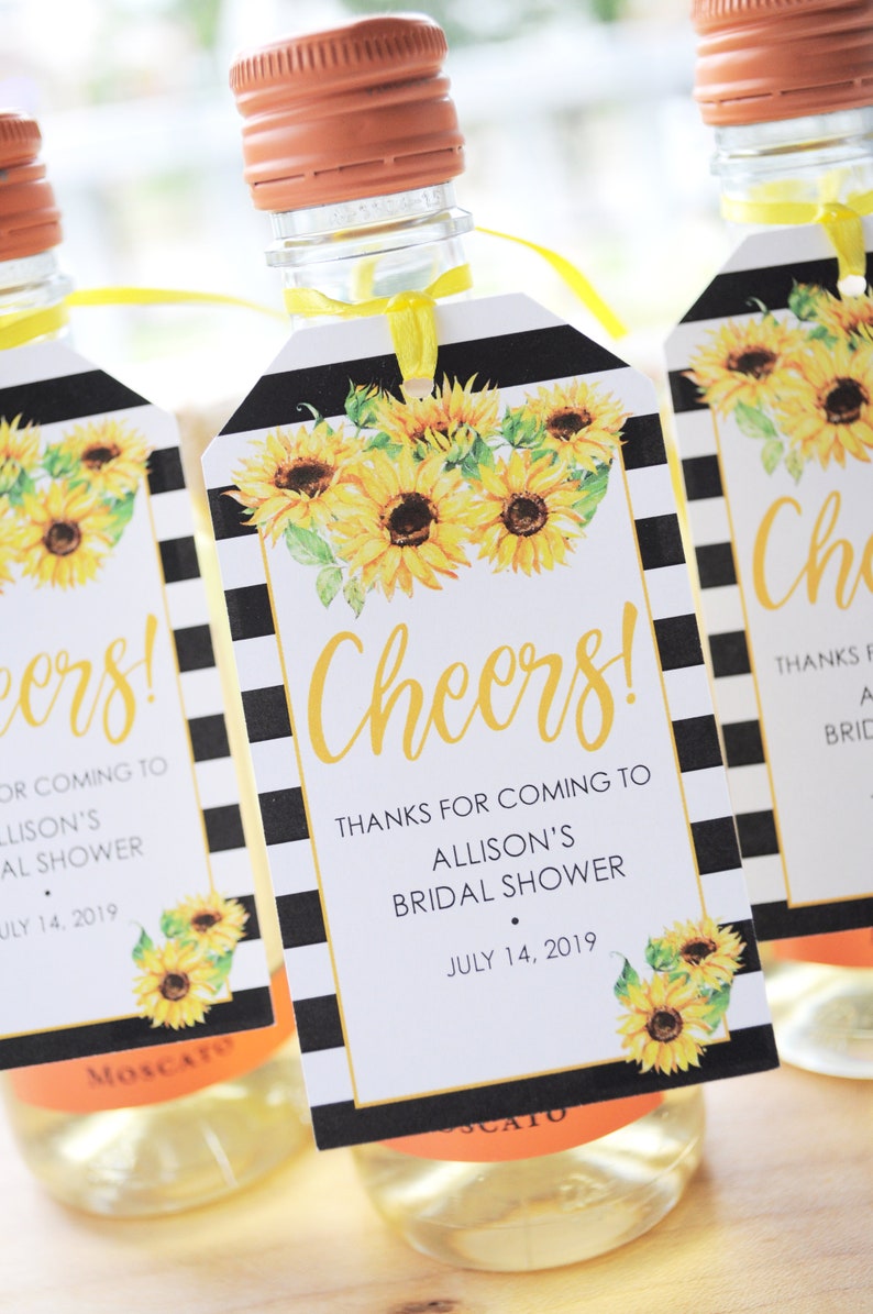 Sunflower Bridal Shower Favors Tags for Mini Wine Bottles Etsy