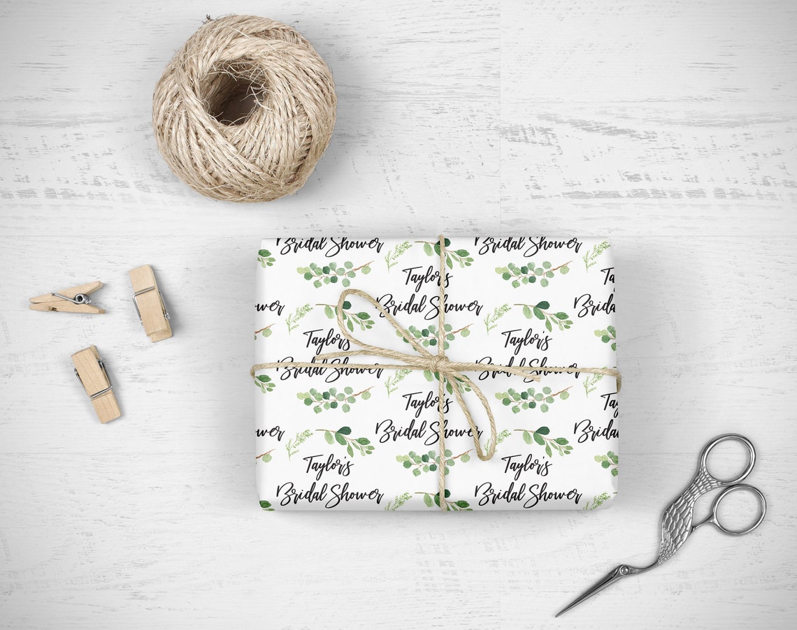 Bridal Shower Wrapping Paper Greenery Leaf Personalized Etsy