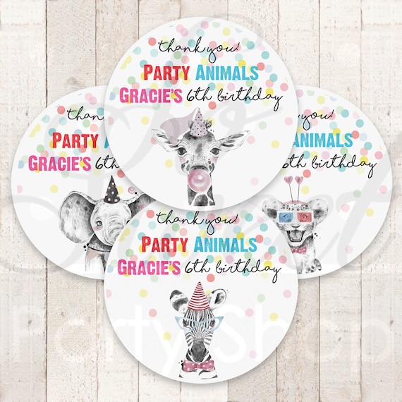 Party Animals Birthday Party Favor Stickers, Zoo Party Favor Labels, Wild Animals Party Favor Stickers, Treat Goodie Bag Tags - Set of 24 Il_570xn