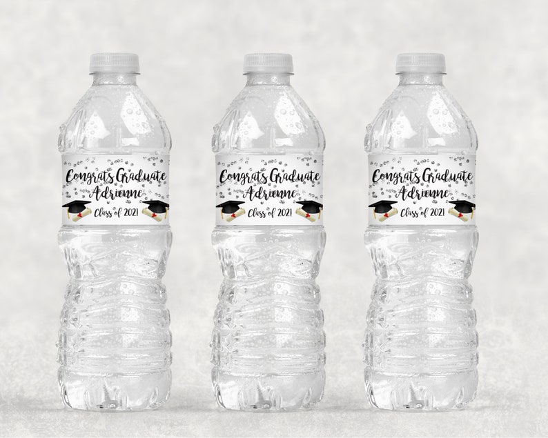 Personalized Graduation Drink Labels Graduation Water Bottle Labels Class of 2021 Congrats Grad Set of 10 Waterproof Water Bottle Wraps