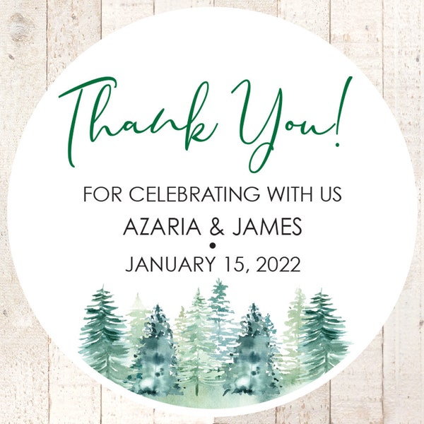 Wedding Favor Stickers, Evergreen Trees Christmas Trees Winter Wedding Thank You Stickers, Wedding Favor Sticker Labels - Set of 24 Stickers