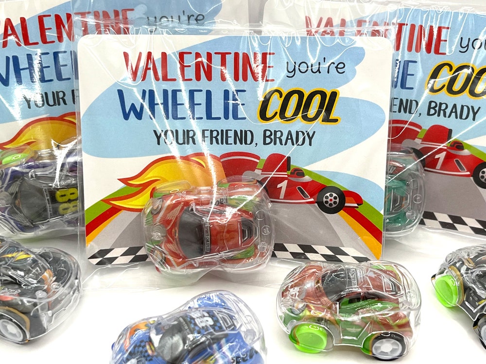 Boy Valentine Card Valentines Day Race Cars Bags And Card Set Wheelie Cool Race Car Valentines Day School Kids Classroom Valentine'S Day Party Exchange Valentine Set Gifts For Day Peckshirt