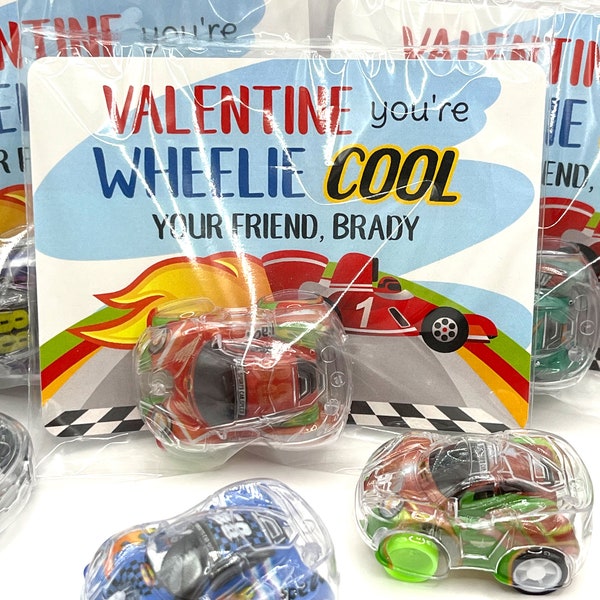 Valentines Day Race Cars Bags and Card Set Wheelie Cool Race Car Valentines Day School Kids Classroom Valentine's Day Party Exchange