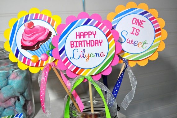 Candy Sweet Shoppe Centerpiece Sticks 1st Birthday Rainbow Etsy