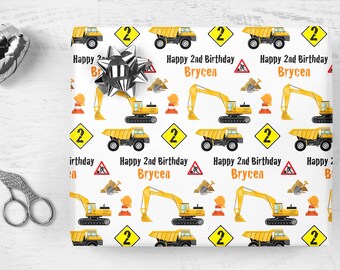 Dump Truck Birthday Gift Wrap Boy Construction Vehicles Happy Birthday Wrapping Paper Personalized Excavator Wrapping Paper Gift Wrap Sheets
