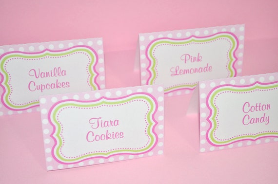 Food Label Tent Cards, Placecards, Buffet Food Labels, Candy Labels, Girls Birthday Party Decorations, Pink Lime Green - Set of 12 Il_570xn