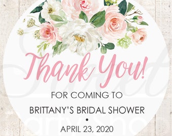 Bridal Shower Sticker Favors Pink Blush Floral Wedding Favor Stickers, Thank You Stickers, Wedding Favor Sticker Labels - Set of 24