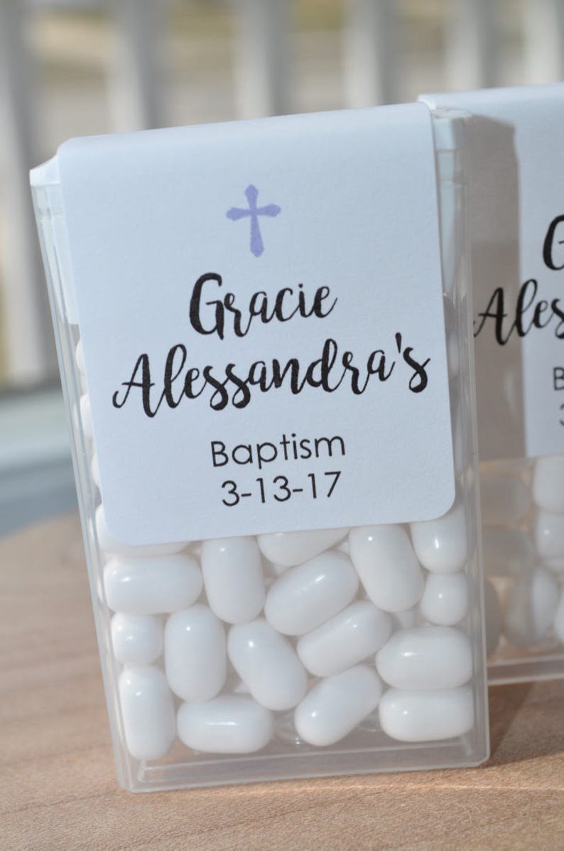 Baptism Party Favors, Tic Tac Labels Mint Favors, Mint Favors, Cross Girls Baptism, Personalized Party Favors Set of 24 Labels image 4