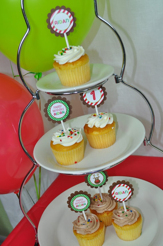 Reindeer Cupcake Toppers, Holiday, Winter Birthday Party Decorations, Christmas Party - Set of 12 Il_570xn