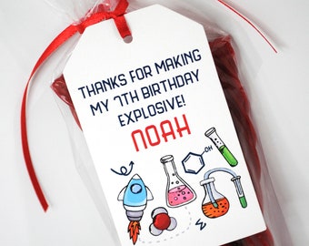 Science Birthday Party Favor Tags, Mad Scientist Birthday Party Favor Tags, Science Maker Party Favors, Thank You Tags - Set of 12