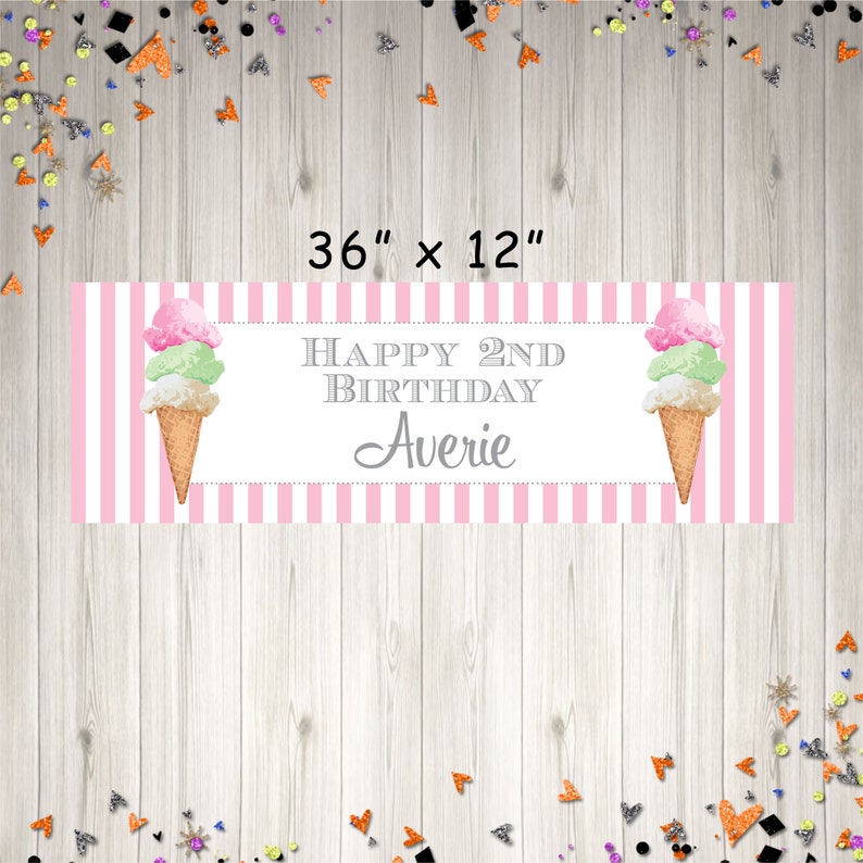 Ice Cream Birthday Banner, Sweet Shoppe Ice Cream Parlor Birthday Banner, 1st Birthday Banner Printed and Shipped image 1