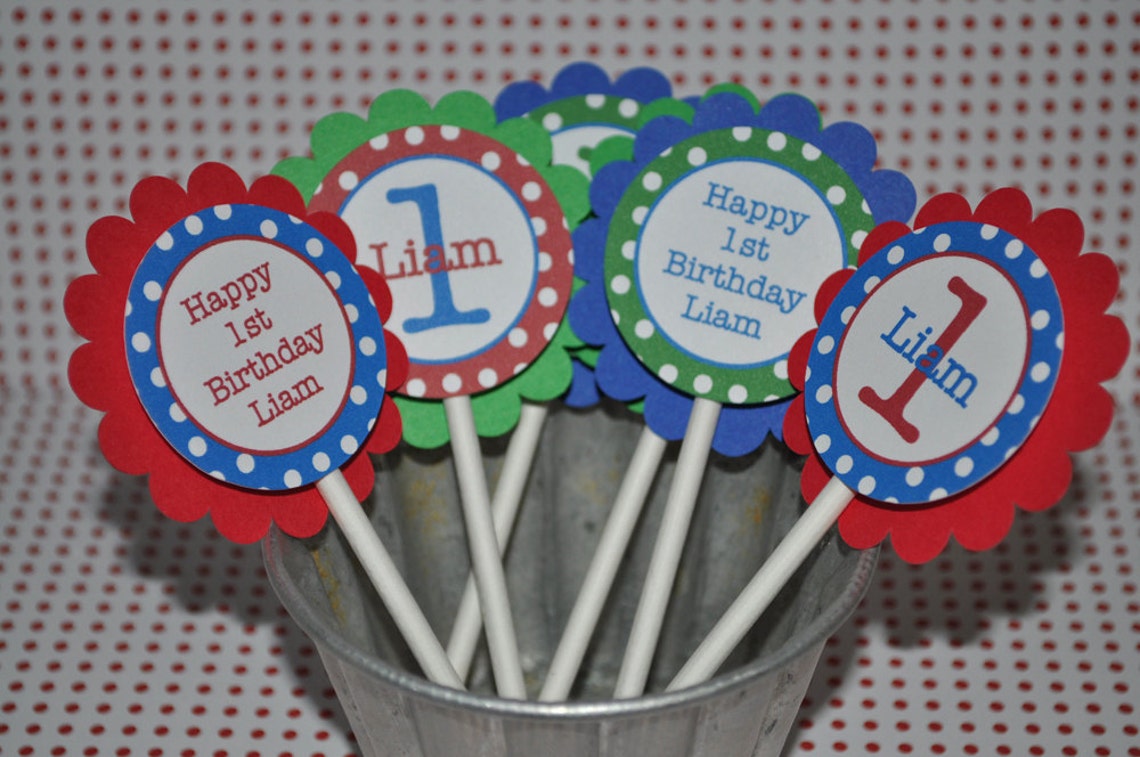 Boys 1st Birthday Cupcake Toppers Boys Birthday Party - Etsy