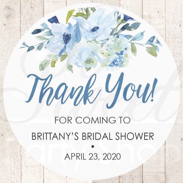 Bridal Shower Sticker Favors Blue Floral Wedding Favor Stickers, Thank You Stickers, Wedding Favor Sticker Labels - Set of 24