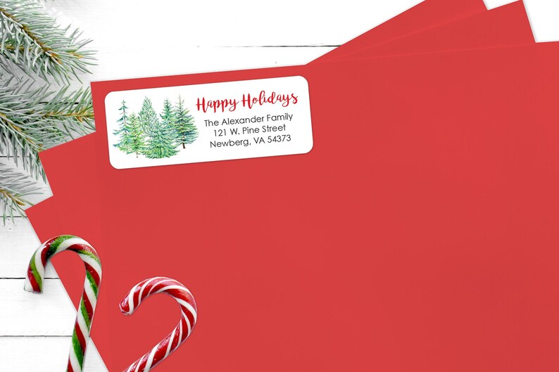 Happy Holidays Address Labels Envelope Seals Merry Christmas Stickers Gift Tags Christmas Trees Labels Christmas Seals Packaging Set of 30 image 1