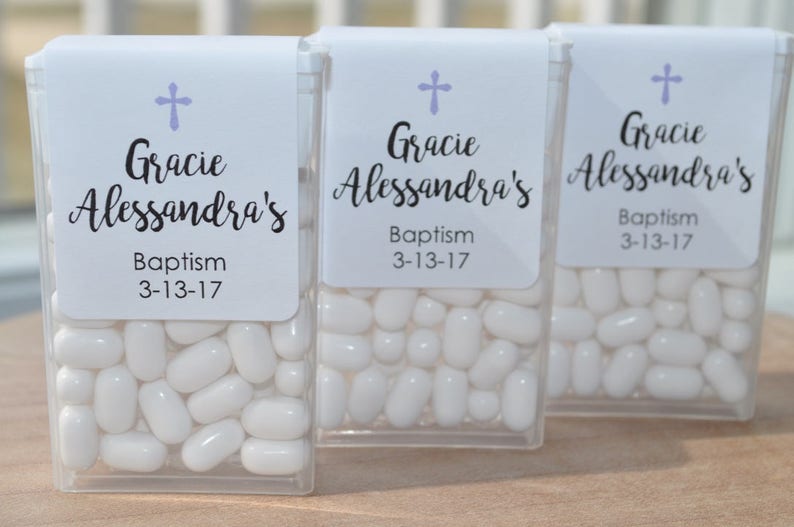 Baptism Party Favors, Tic Tac Labels Mint Favors, Mint Favors, Cross Girls Baptism, Personalized Party Favors Set of 24 Labels image 3