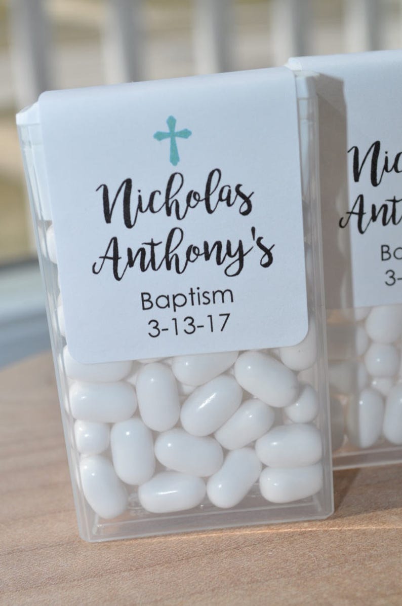 Baptism Party Favors, Tic Tac Labels Mint Favors, Mint Favors, Cross Girls Baptism, Personalized Party Favors Set of 24 Labels image 6