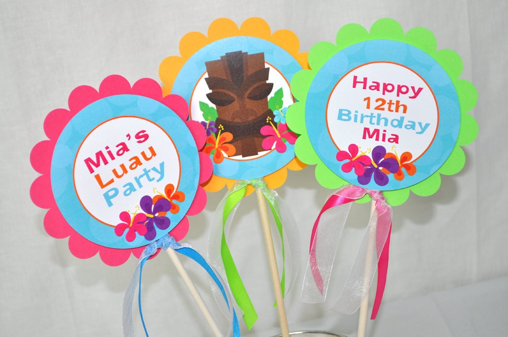 Luau Birthday Centerpiece Sticks Hawaiian Luau Birthday Etsy