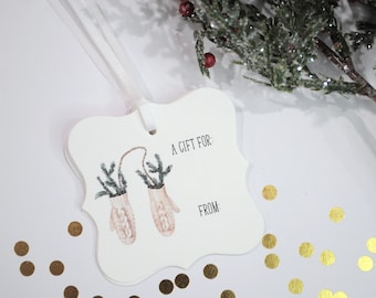 Christmas Gift Tags Mittens, Merry Christmas A Gift For Hang Tags, Happy Holidays Gift Wrapping - Set of 12 Tags